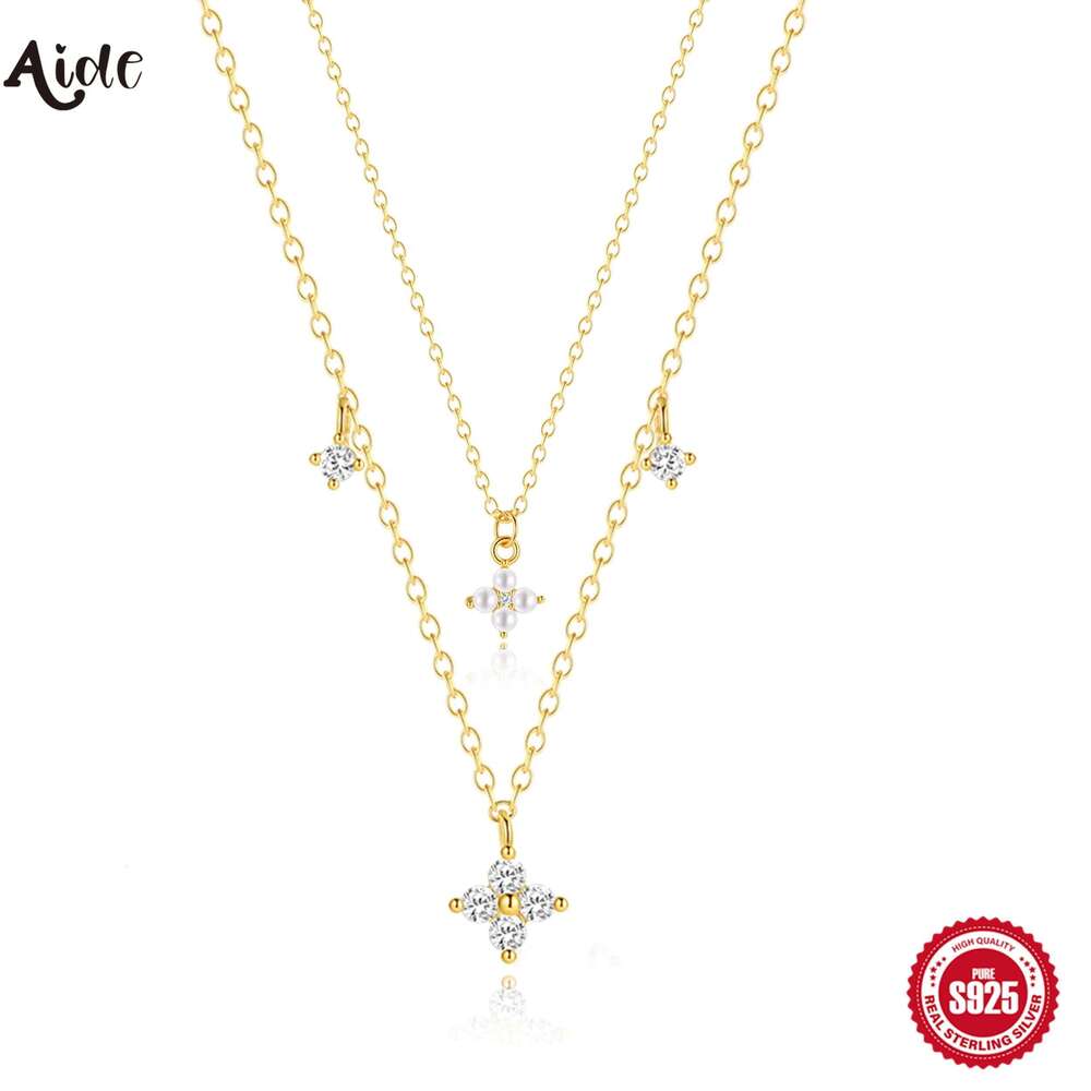 Aide 925 Sterling Silver Flower Zircon Pendant Necklaces for Women Mother's Day Gitf Fine Chain Chokers Necks Jewelry Collars