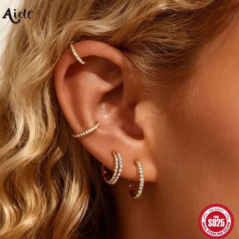 Aide 1pc 925 Sterling Silver 10mm 12mm Huggies Size Circle Hoop Earrings DIY Foldable Women Man Xmas Party Gift Jewelry