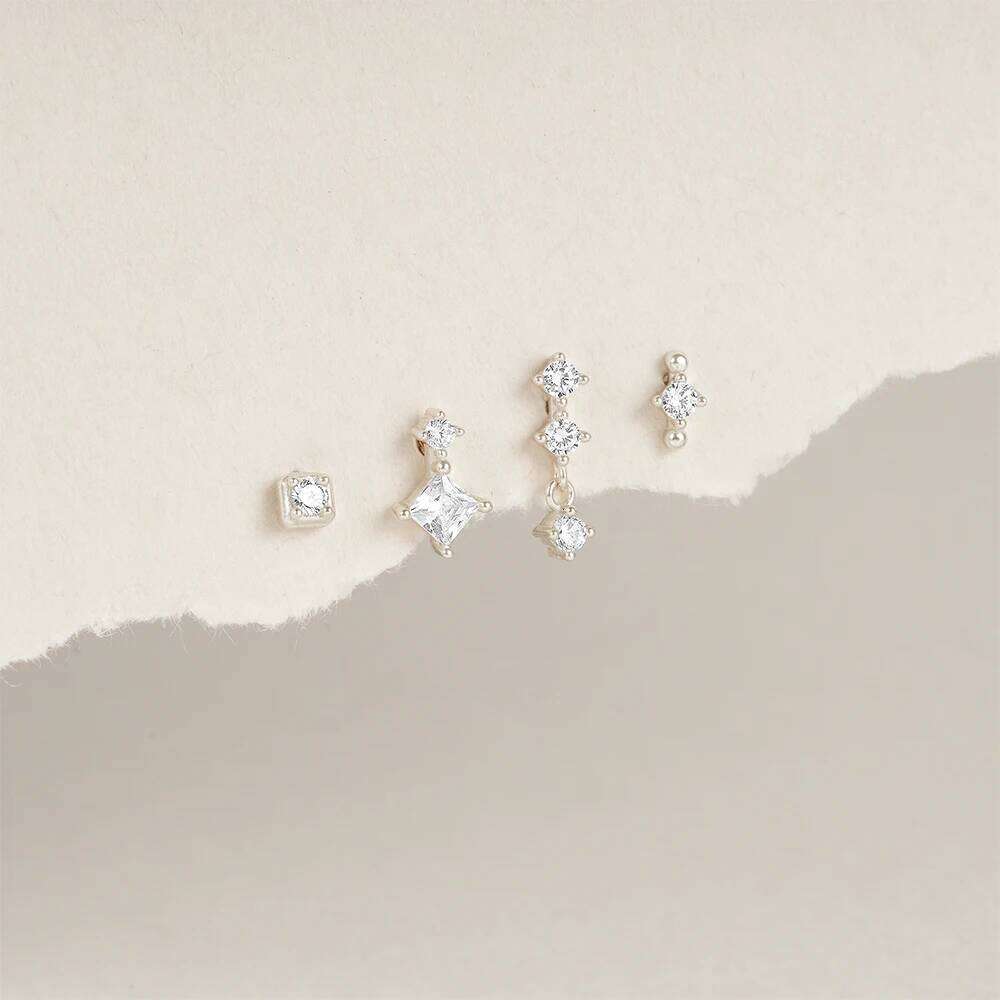 Aide 925 Sterling Silver 4pcs Zircon Stud Earrings Set for Women DIY Handmake Piercing Cartilage Women's Ear Studs Jewelry