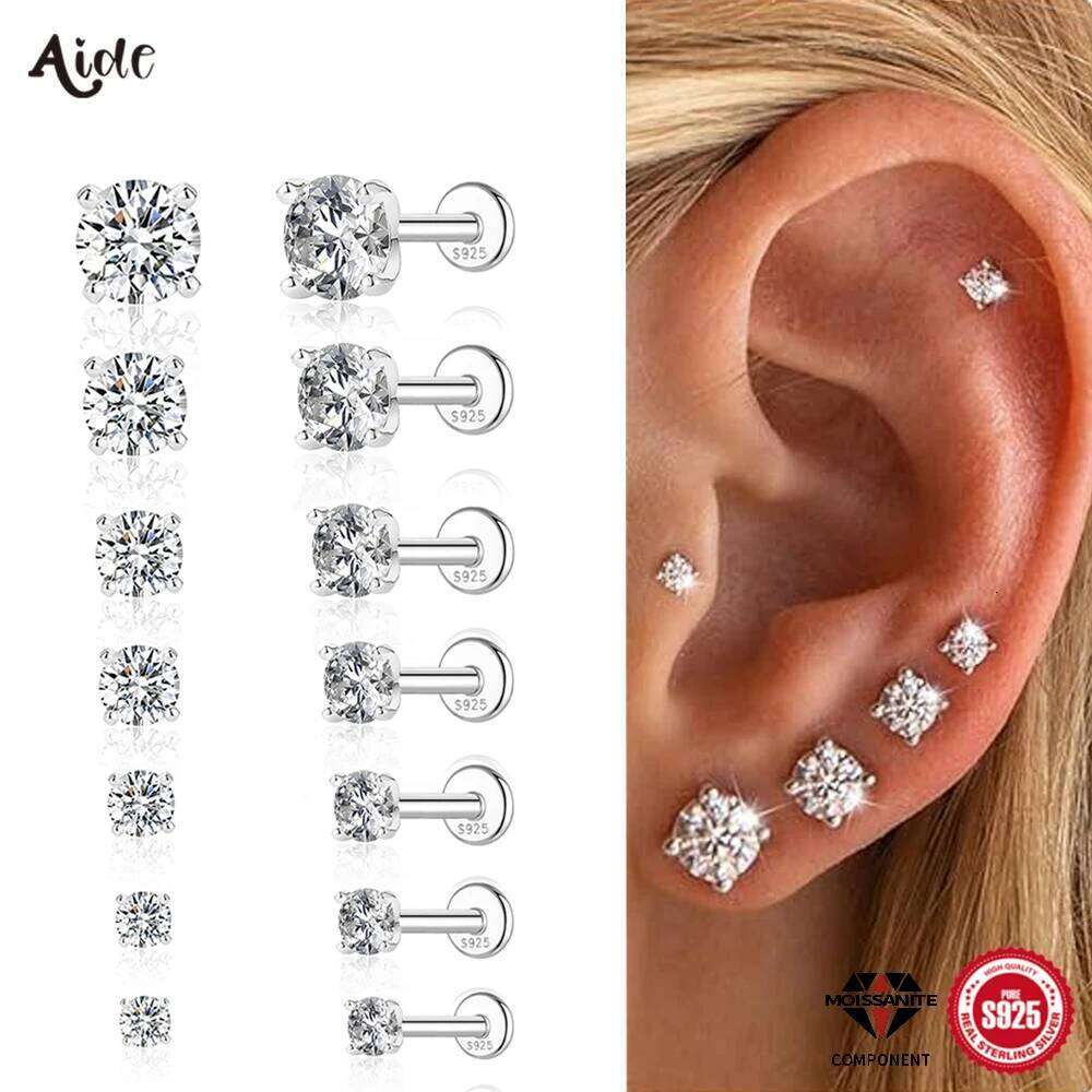 Aide 0.03-1.2CT Moissanite 925 Sterling Silver Round Cut Stud Piercing Earrings for Men Women Certificate