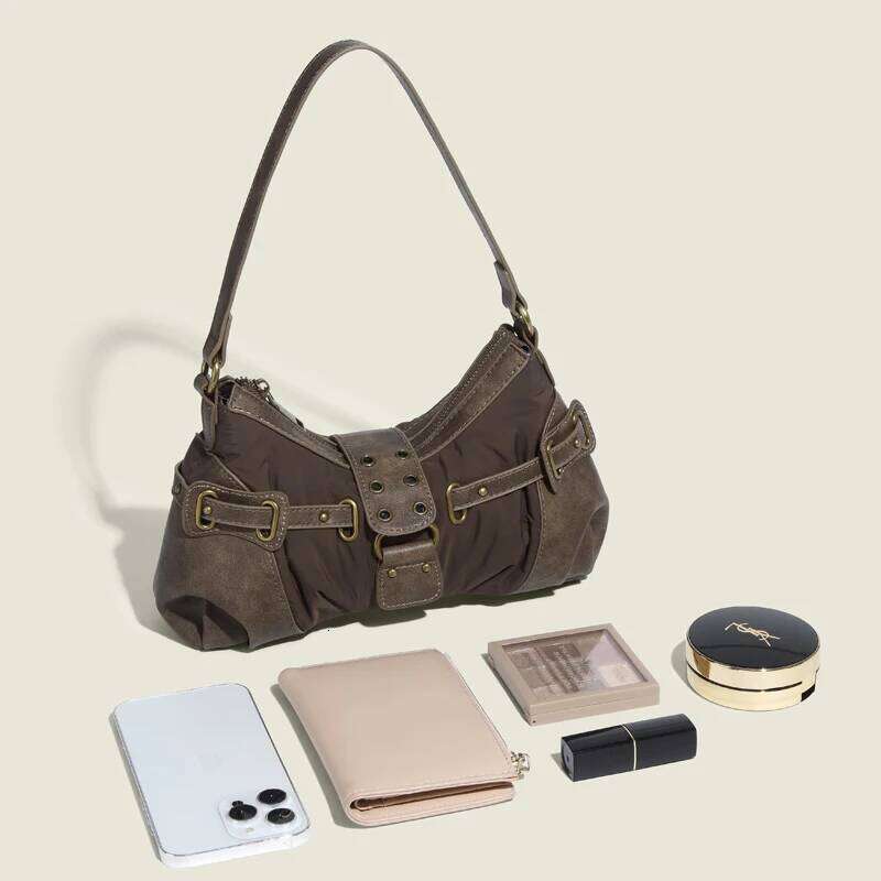 England Style Bags For Women Luxury Designer Handbags And Purses 2024 New In Polyester Vintage Rivet Small Underarm Shoulder Bag