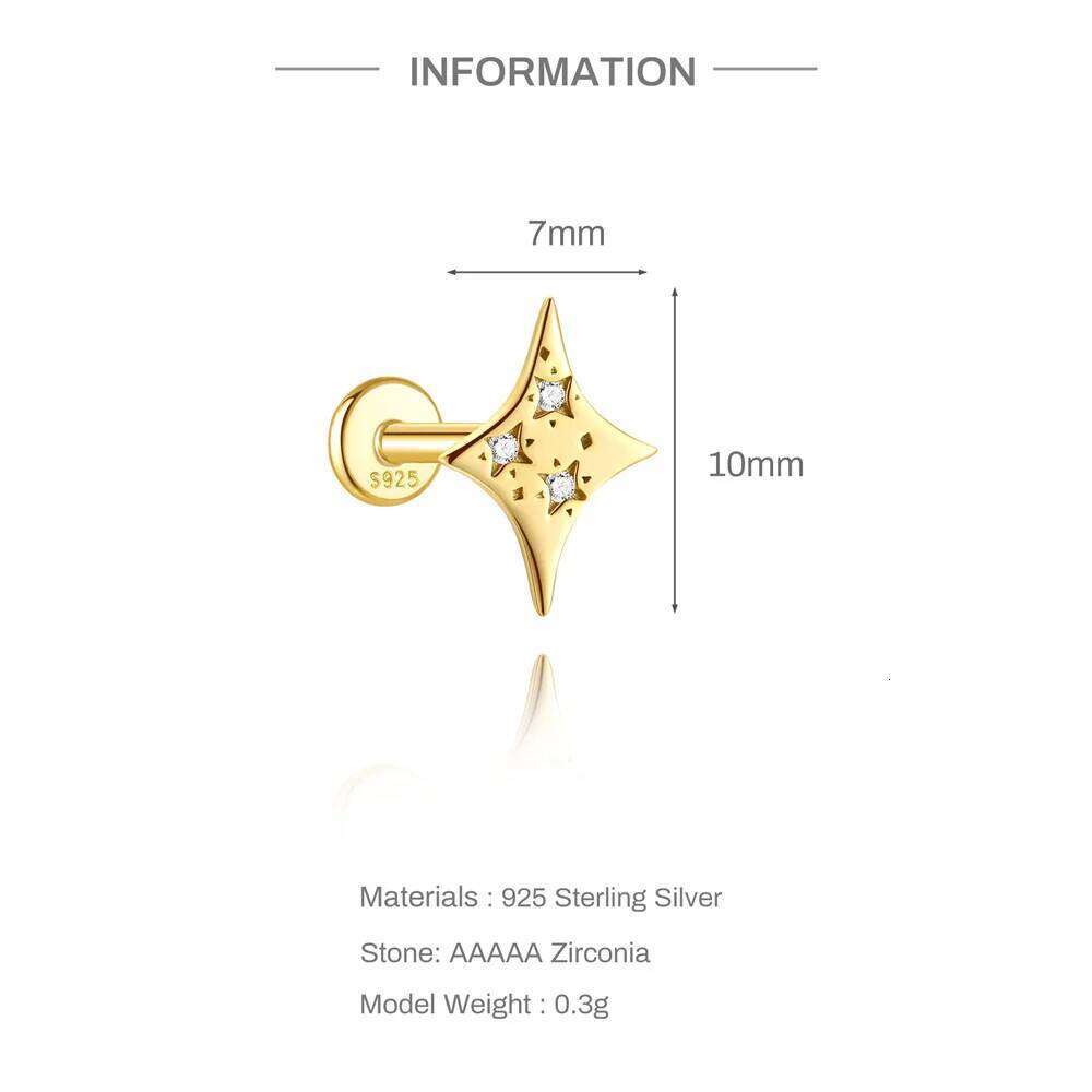 Aide 1PC 925 Sterling Silver Clean Zircon Crown Tassel Puncture Thread Flat Earring For Women Ins Cartilage Ear Studs Jewelry