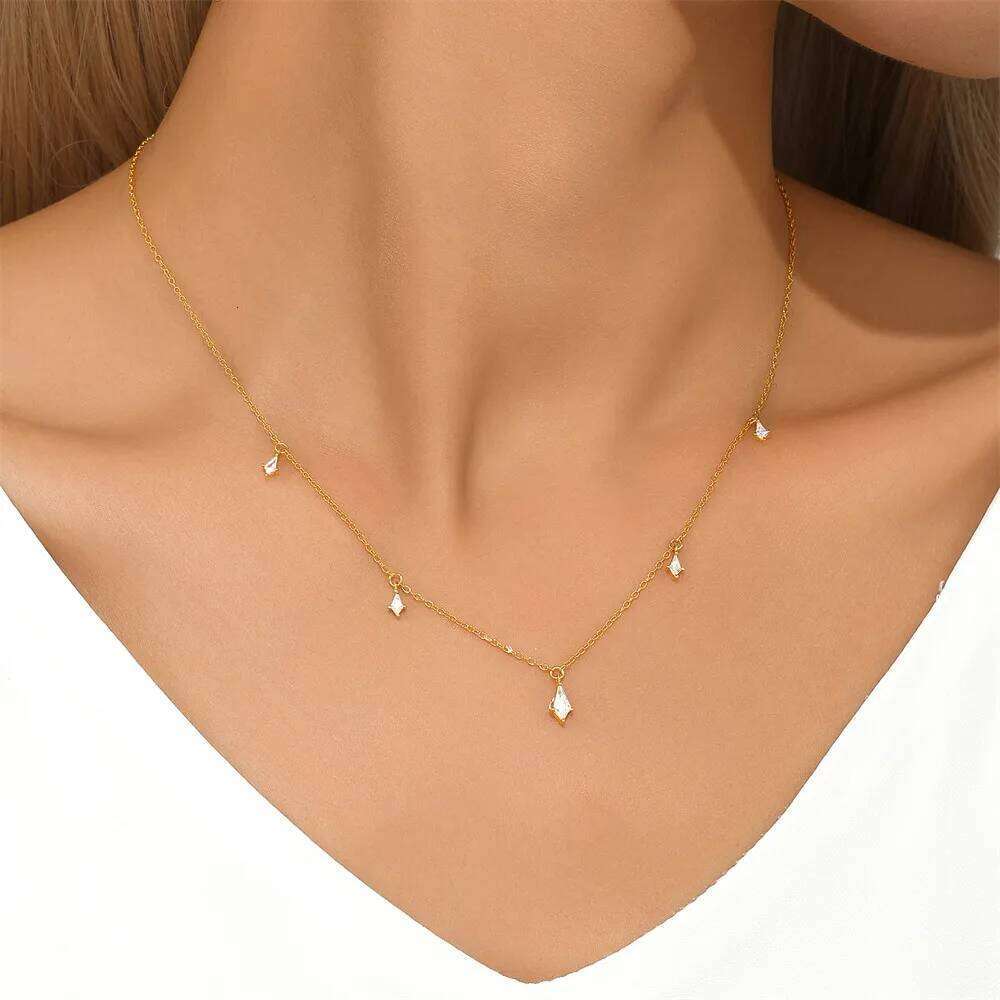 Aide Fashion 925 Sterling Silver Clavicle Necklaces Shiny Kite Zirconia Pendant Chains Dangles Earrings Bracelet Jewelry Set