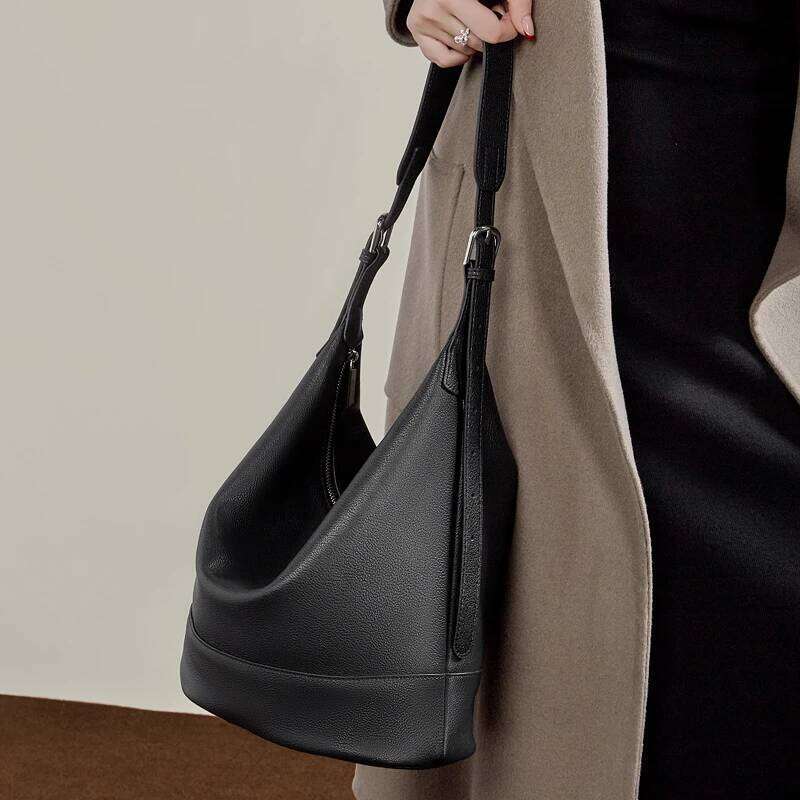 Toptrends Cowhide Genuine Leather Underarm Shoulder Bags For Women Luxury Bucket Hobos Crossbody Ladies Handbags Xiu Lai Si