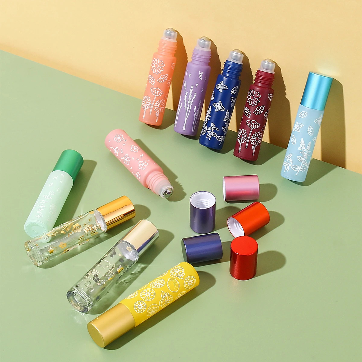 10pcs 10ml Refillable Morandi Colorful Empty Glass Essential Oil Perfume Roll On Bottles With Stainless Steel Roller Ball 251230