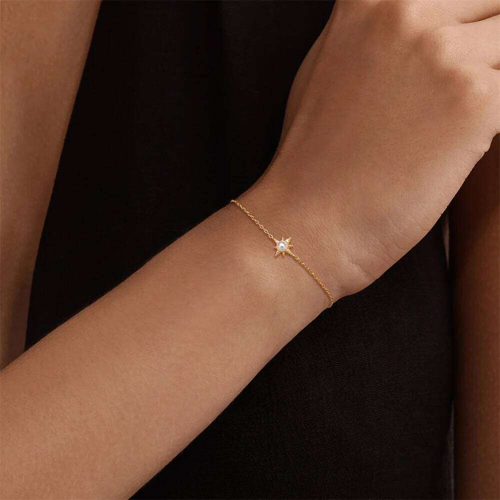Aide S925 Sterling Silver Octagon Star Zircon Pearl Bracelet Dainty Adjustable Chain Jewelry for Women Valentine's Day gift