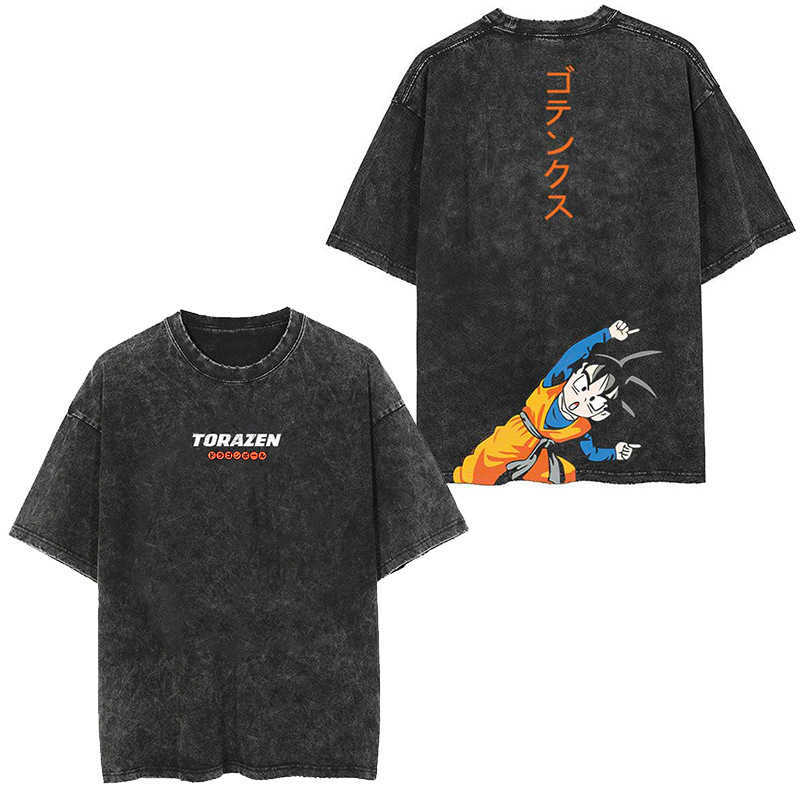 Tees Polos Japanese Classic Dragon Ball Cartoon Anime Oversize High Street Vintage Washed Distressed Short Sleeve T Shirt Men's Clothing Daily Ou - view 5