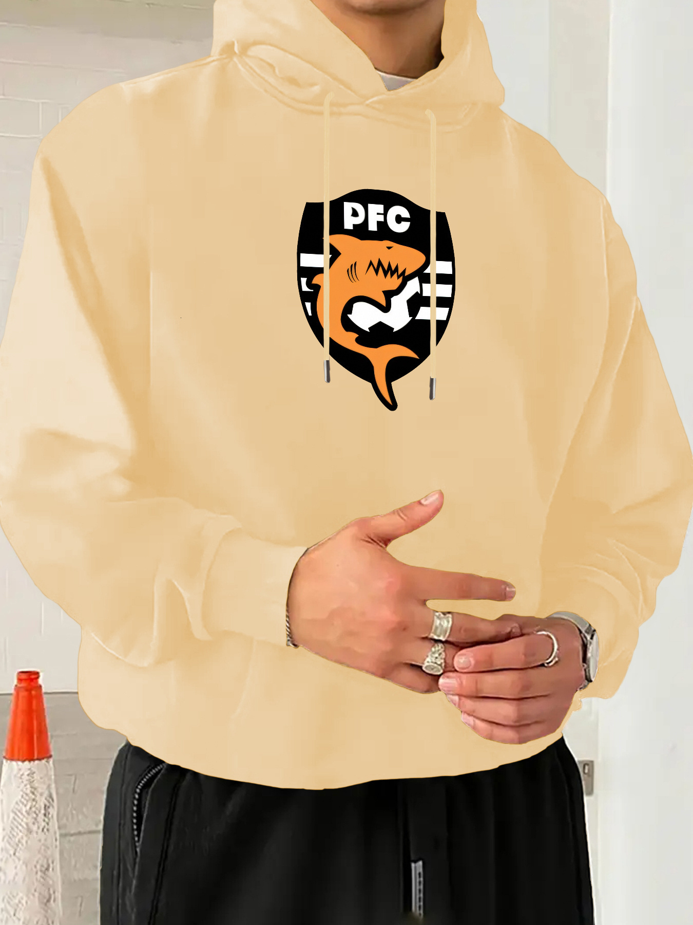 Men'S PFC Print - Navy Blue Casual Long Sleeve Pullover with Front Pockets, Soft Blend, Perfect for Fall & Winter, Allseason Pullover|Bold Graphi