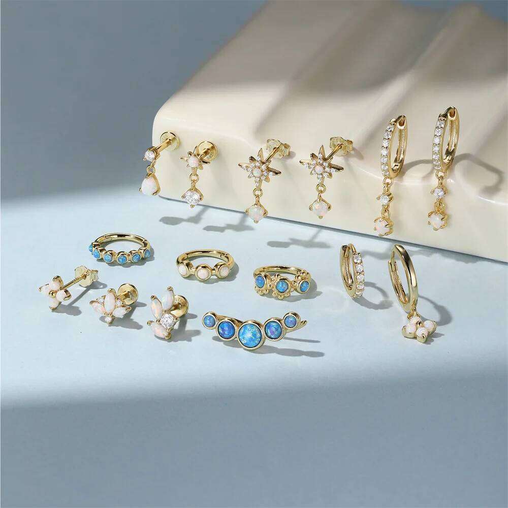 Aide 925 Sterling Silver Blue Fire Opal Stud Earring Screw Back Earrings For Women Vintage Wedding Jewelry Minimalist Gift 1PC