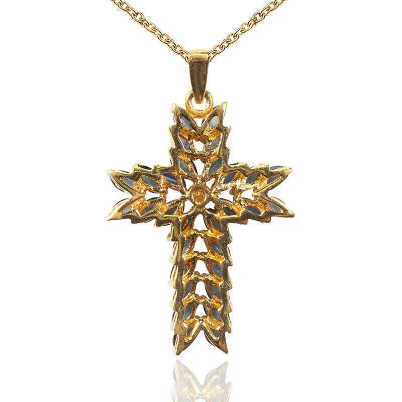 Huitan Luxury AAA Navy Color Cubic Zircon Cross Pendant Necklaces Delicate Women Stylish Accessories for Party Fashion Jewelry