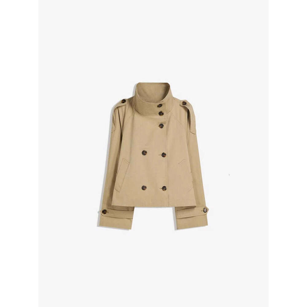 2025 Autumn Winter Women's Fashion Cross-Border Hot-Selling Elegant Stand Collar Double-Breasted Waist-Tie Short Trench Coat