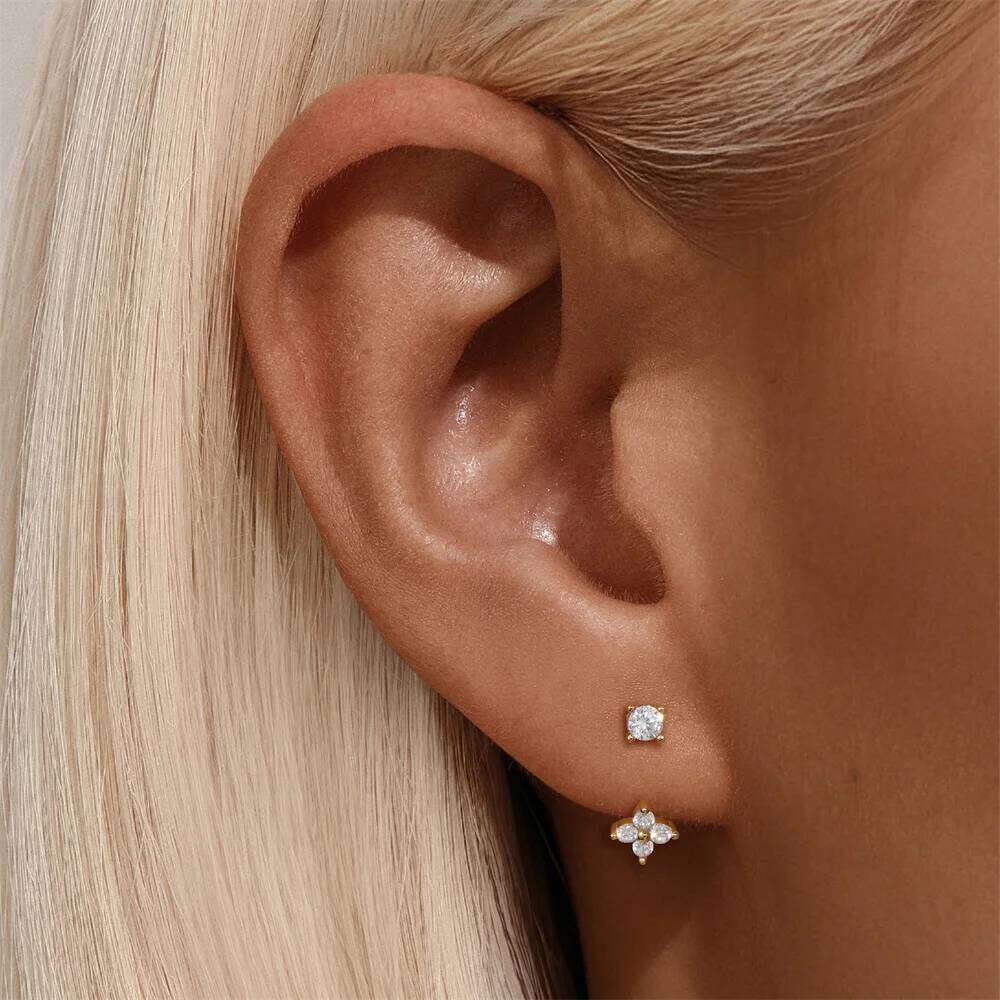 Aide 925 Sterling Silver Shiny Fashion Zircon Unique Korean Stud Earrings for Women Simple Daily Wear Jewelry Gift Pendientes