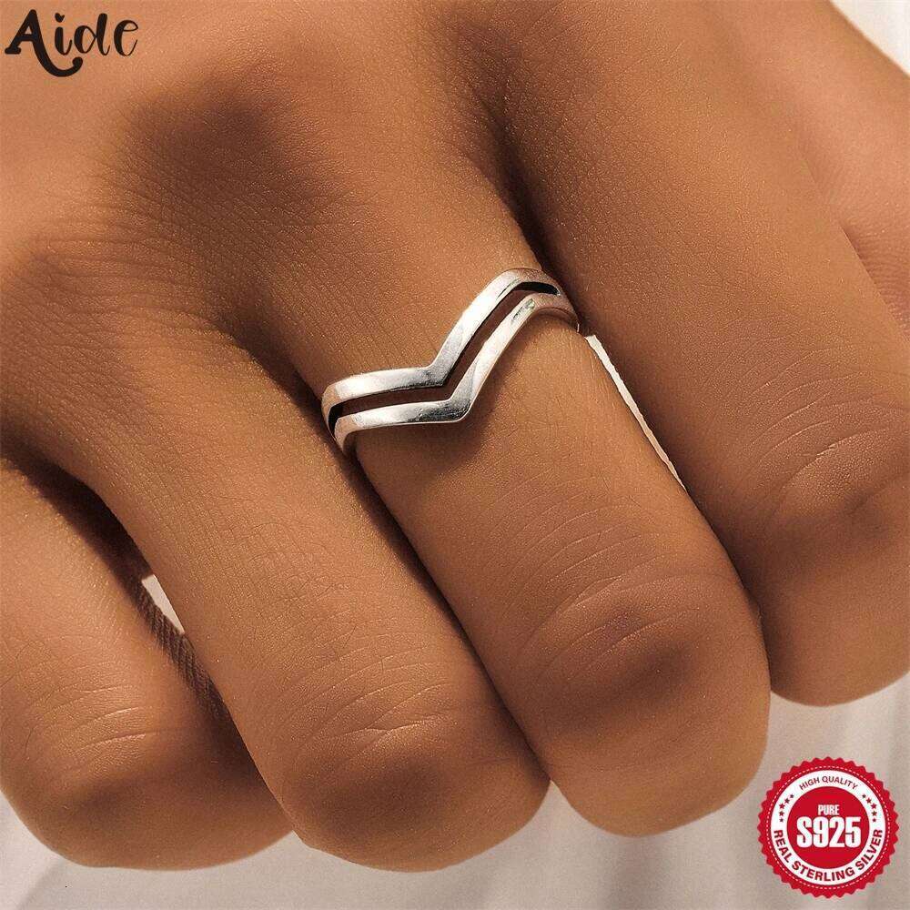 Aide 925 Sterling Retro Minimalist Rings For Women Double Layer Adjustable Finger Silver Color Ring Personality Jewelry