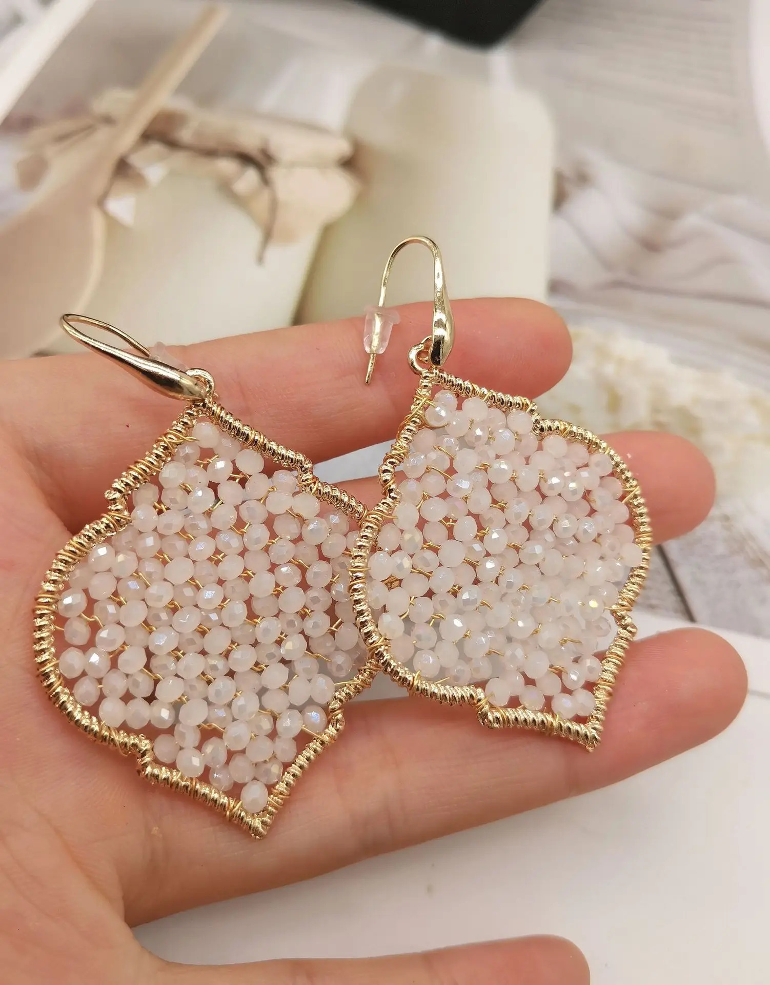 Womens earrings trend beaded Fashion Crystal Beads jewelry hanging Stainless SteelGold plated Earings in For Woman 251230