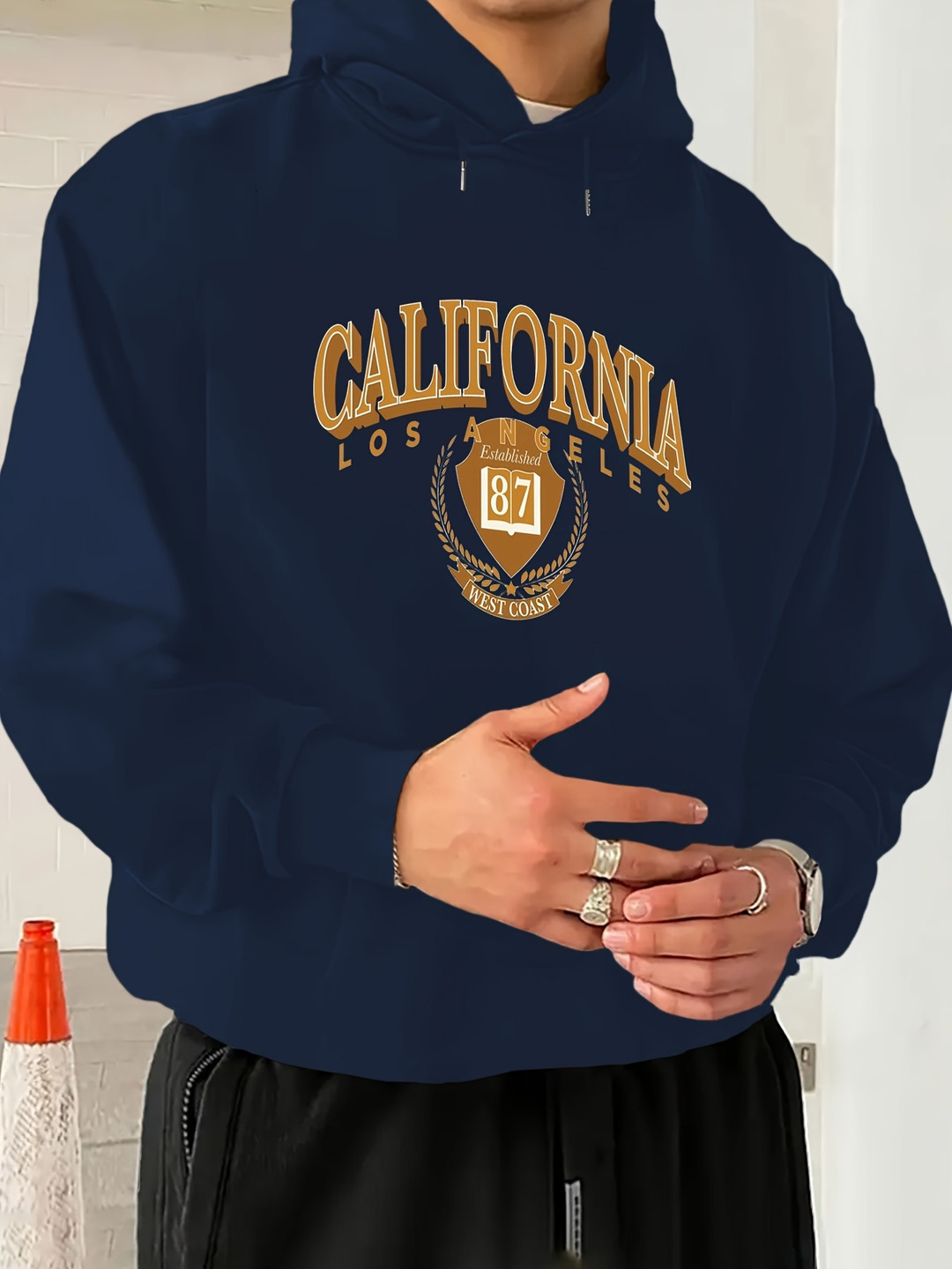 Men's California Los Angeles Graphic Print Hoodie, 95% Polyester 5% Spandex Knit Fabric, Long Sleeve Pullover with Front Kangaroo Pocket, Adjusta