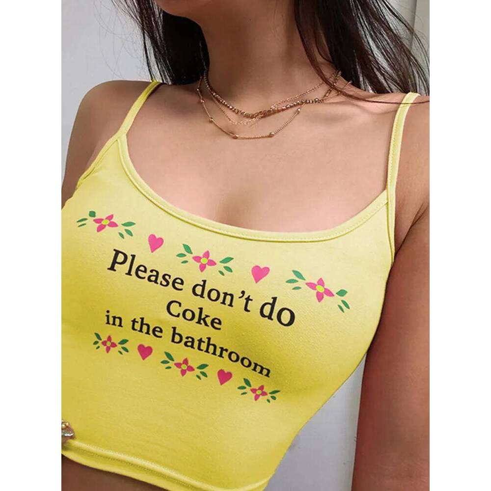 2024 Women Strappy Cotton Letter Print Tank Vest Summer Sexy Short Crop Camis Tees Tops Ladies