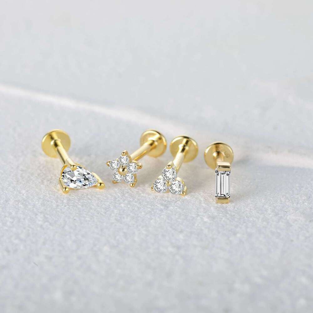 Aide 925 Sterling Silver Zircon Star Flower Tragus Helix Piercing Earrings Women Labret Lip Ring Cartilage Stud Punk Jewelry 1PC