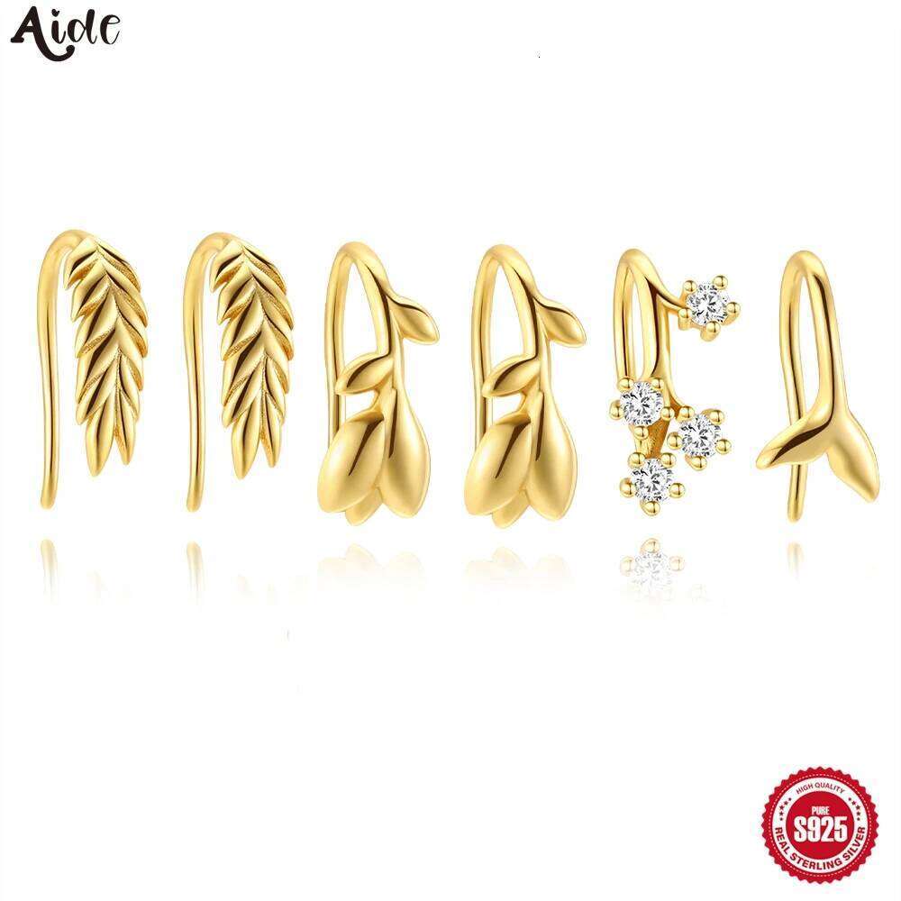 Aide 925 Sterling Silver Ear Fishtail Hook for Women Wheatear Rose Zircon Climbing Earrings Fashion Jewelry Gifts 1pair