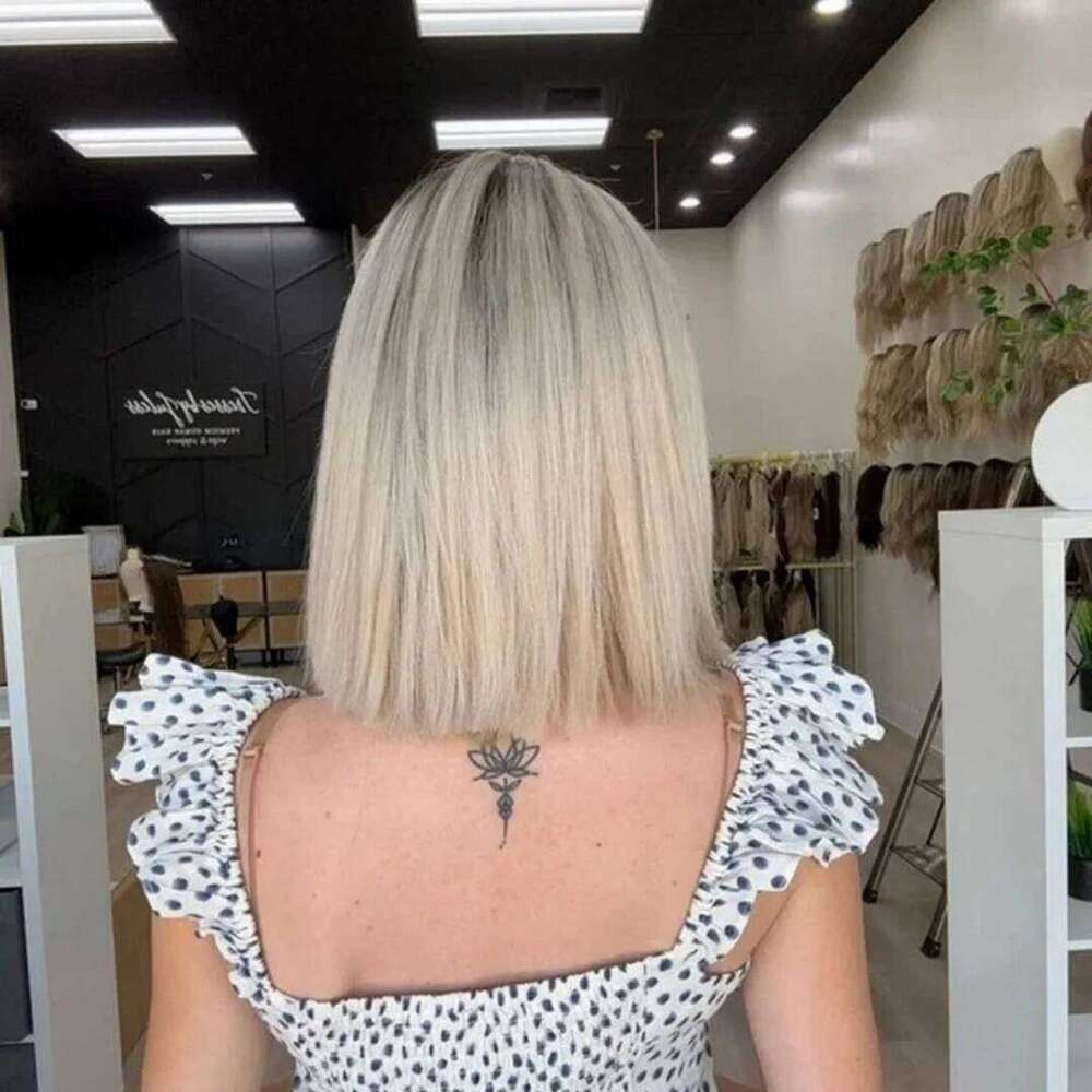 Luxury Ash Platinum Blonde Synthetic Lace Frontal With Dark Roots Bob Natural Straight 13*4 HD Original Factory Cheap Wigs
