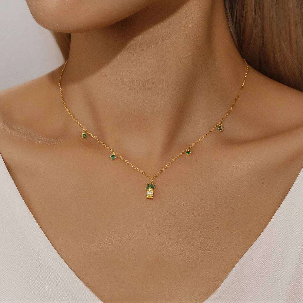 Aide 925 Sterling Silver Korean Pineapple Pendant Micro-set Zircon Cute Fruit Necklace Temperament Personality Clavicle Chains