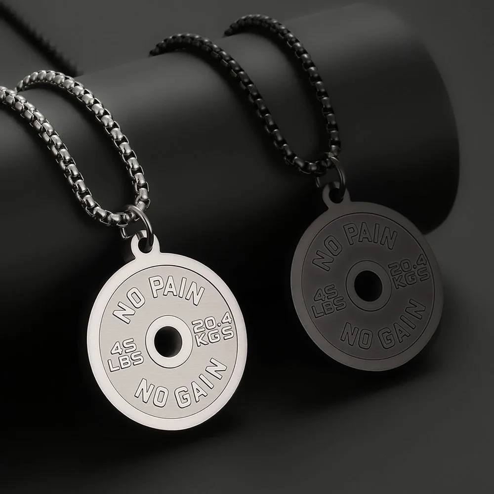 1PC Fadeless Stainless Steel Round Dumbbell Pendant Necklace for Men NO PAIN NO GAIN Fitness Necklace Man Spiritual Jewelry 251230