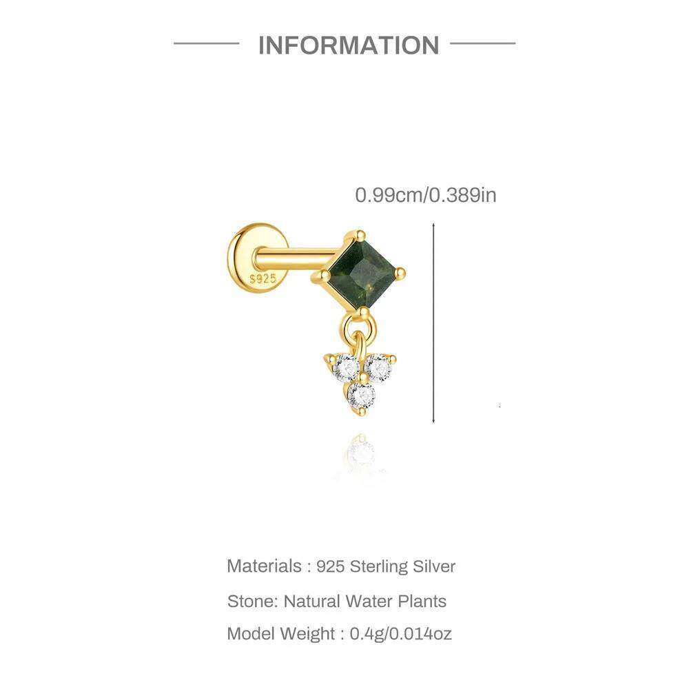 Aide 1pc 925 Sterling Silver Inlay Zircon Aquatic Agate Earrings for Women High Quality Exquisite DIY Fine Jewelry Accessories