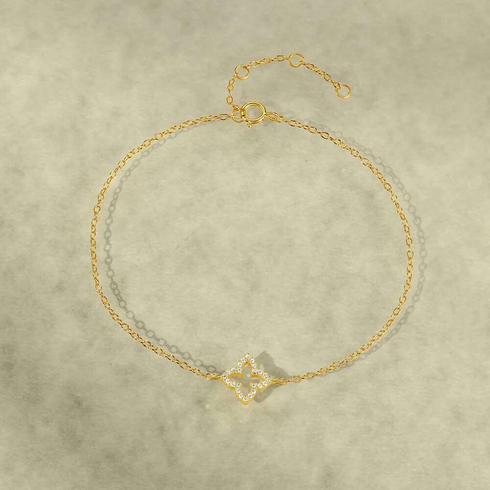 Aide 925 Sterling Silver Four Leaf Clover Star Adjustable Bracelet for Women Girls Vintage Simple Hollow Jewelry Accessories