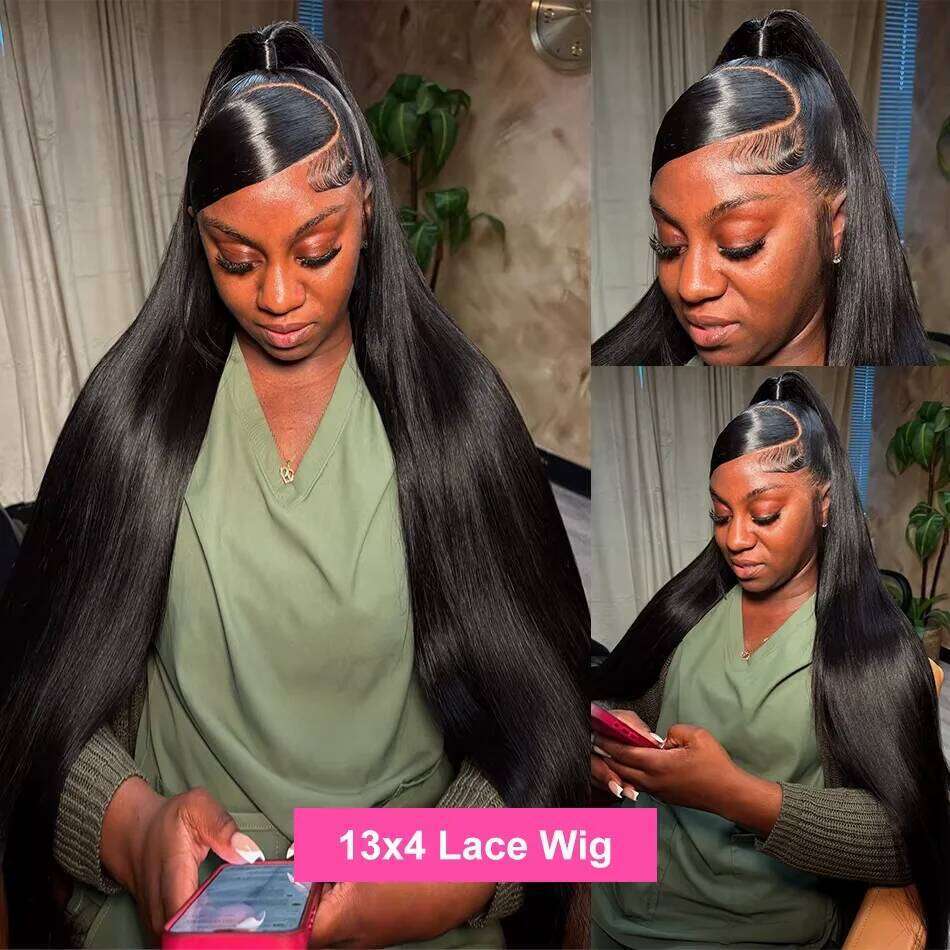 Bone Straight 13x4 Frontal For Women 5x5 Glueless Invisi-Drawstring Black 13X6 Lace Front Wig Human Hair