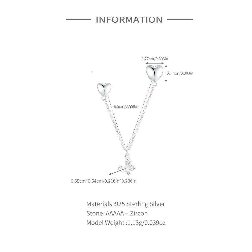 Aide 1pc 925 Sterling Silver Cross & Heart With Chain Two Stud Earrings For Women Hypoallergic Elegant Piercing Easter Jewelry