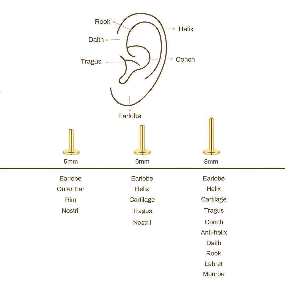 Aide 3pcs Needle 5/6/8mm Flat Head Cartilage Piercing Stud Earring Women 925 Sterling Silver Flower Zircon Gold Ear Studs