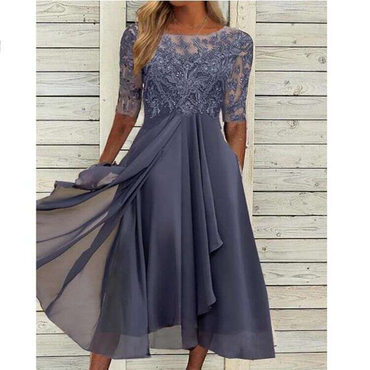 2026 European Station Cross-Border Chiffon Patchwork Lace Hollow Long Dress Bridesmaid Evening Gown Women's Clothing