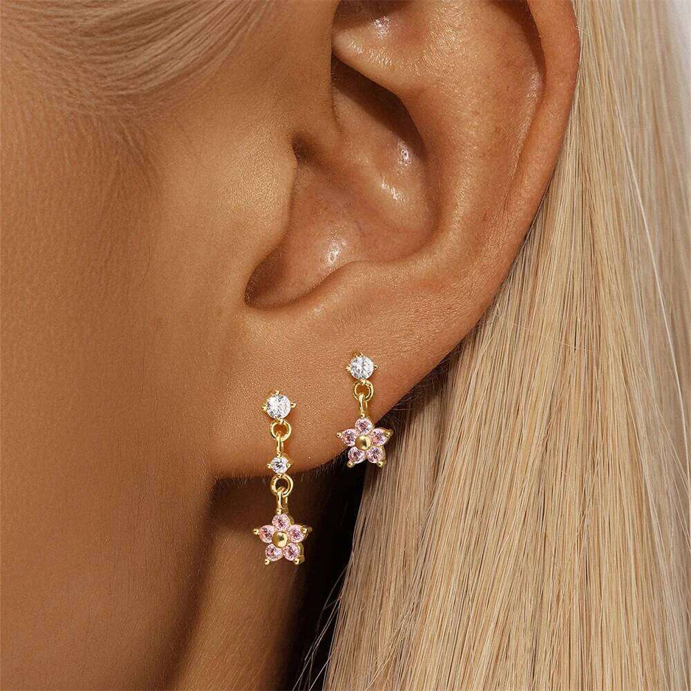 Aide 925 Sterling Silver Opal Star Moon Earring Zirconia Helix Cartilage Piercing Jewelry for Women Conch Tragus Dangle Studs
