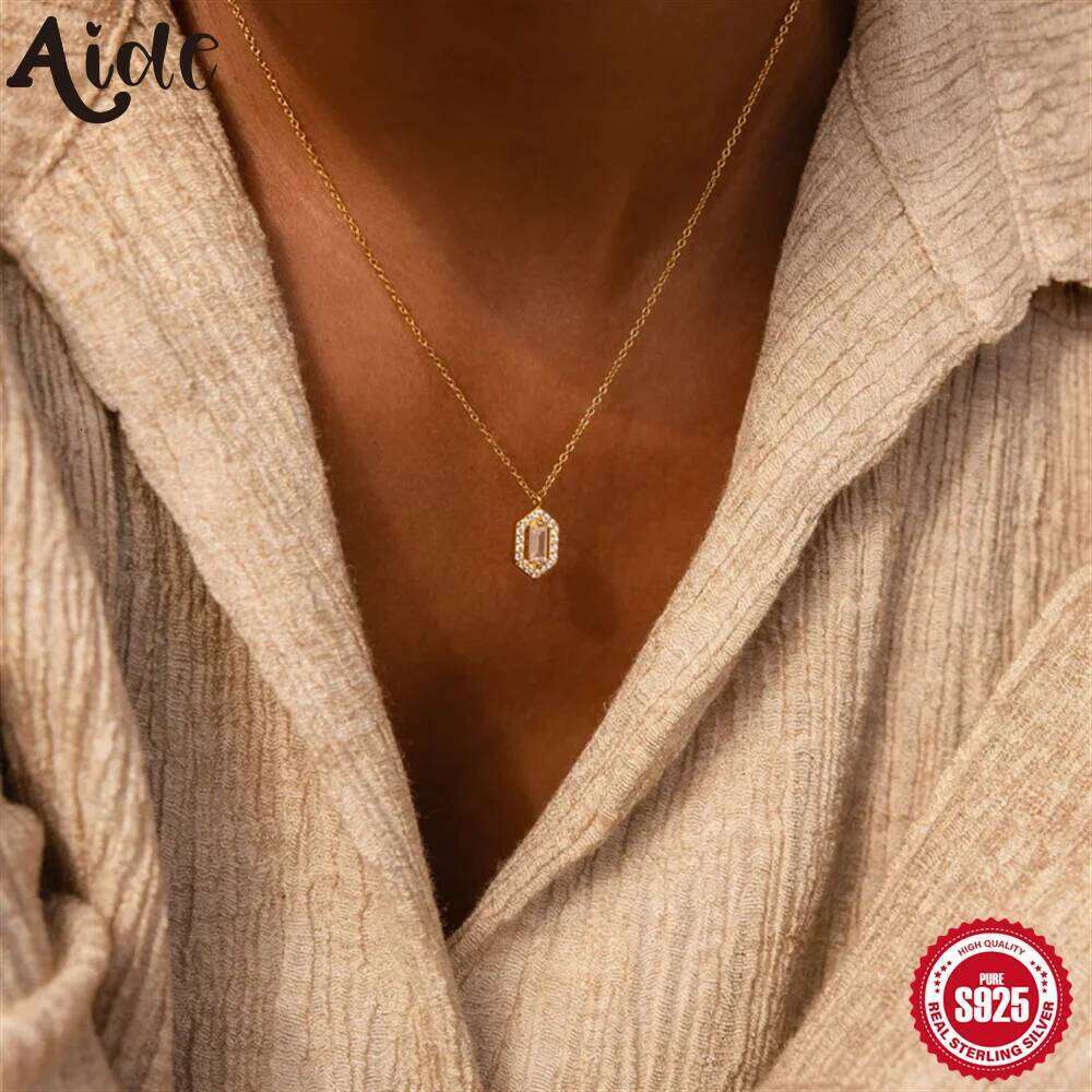 Aide French Bling Big Zircon Pendant Necklace 925 Sterling Silver 18k Gold Plated CZ Clavicle Chain Fashion Jewelry for Women