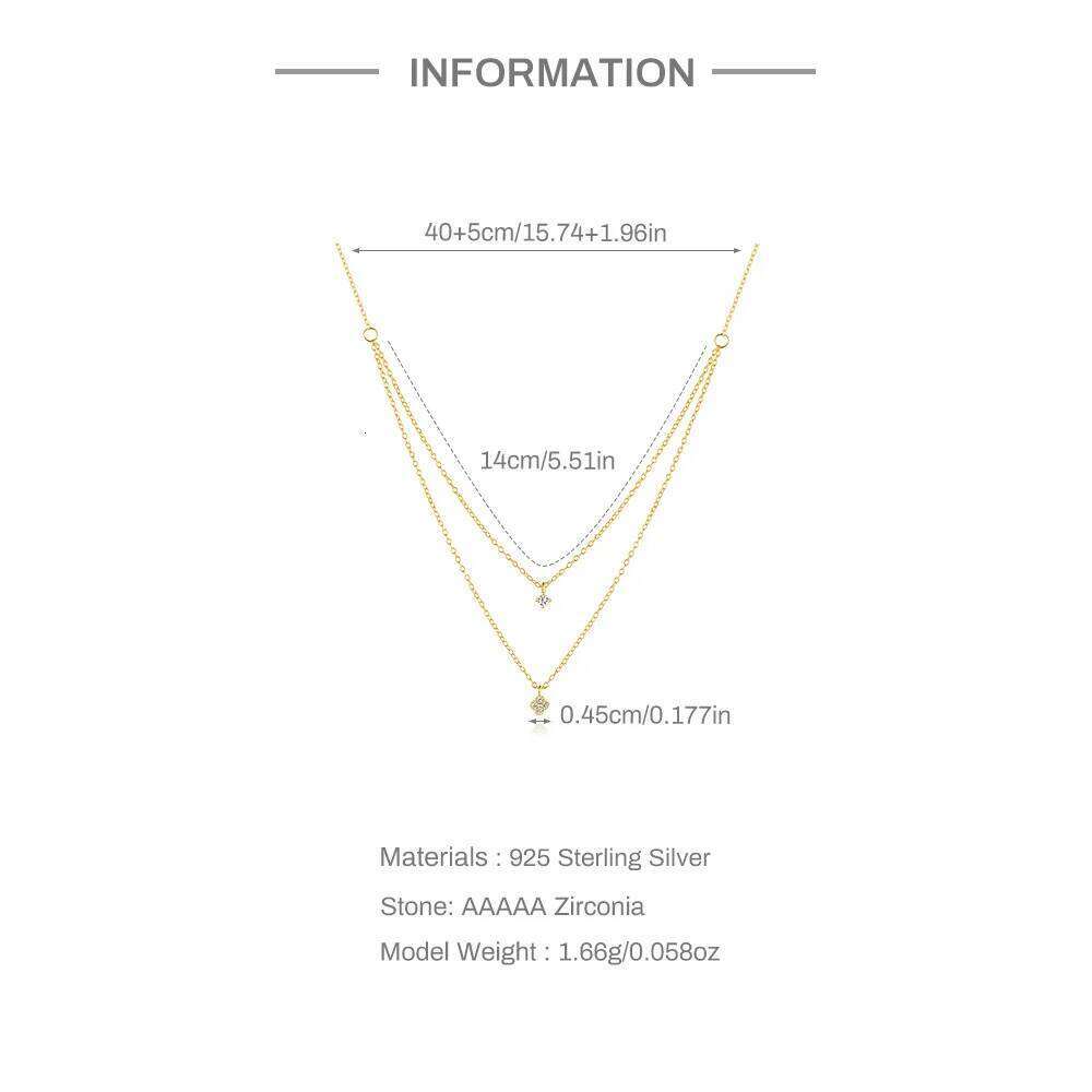 Aide 925 Sterling Silver Simple Zircon Choker for Women Fashion Double Layer Chain Small CZ Pendant Necklace Jewel Gift