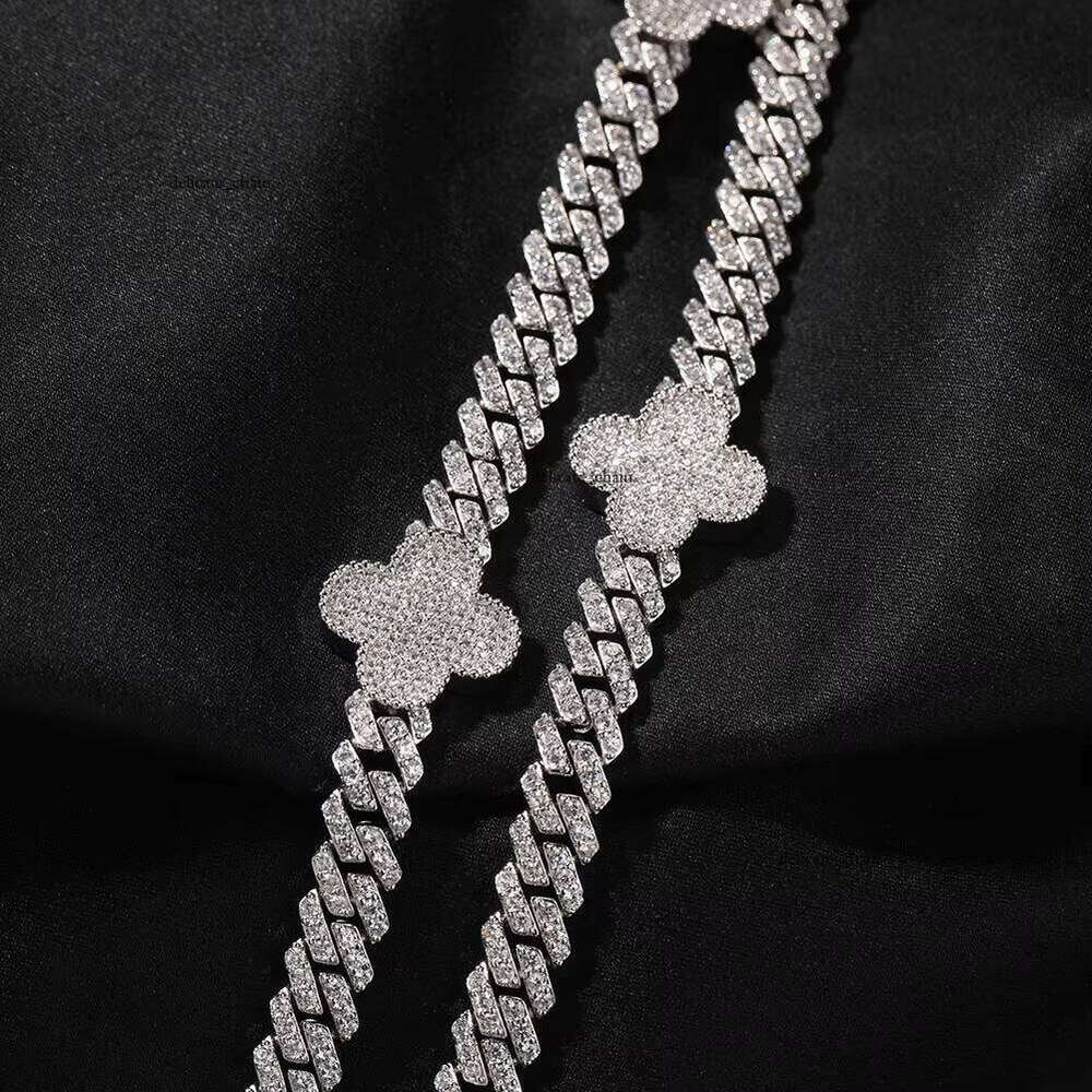 8mm Thick 18k gold Miami Set Round VVS Moissanite Diamond Hip Hop Brass Metal Iced Flower Cuban Chain