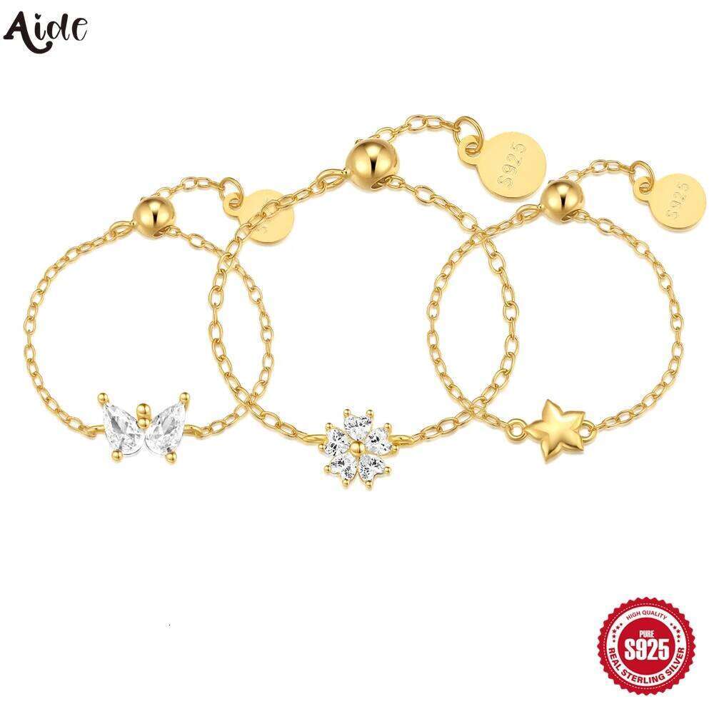 Aide 925 Sterling Silver Beautiful Butterfly Zircon For Women Adjustable Chain Rings INS Korea Trendy Jewelry Gifts 1pc