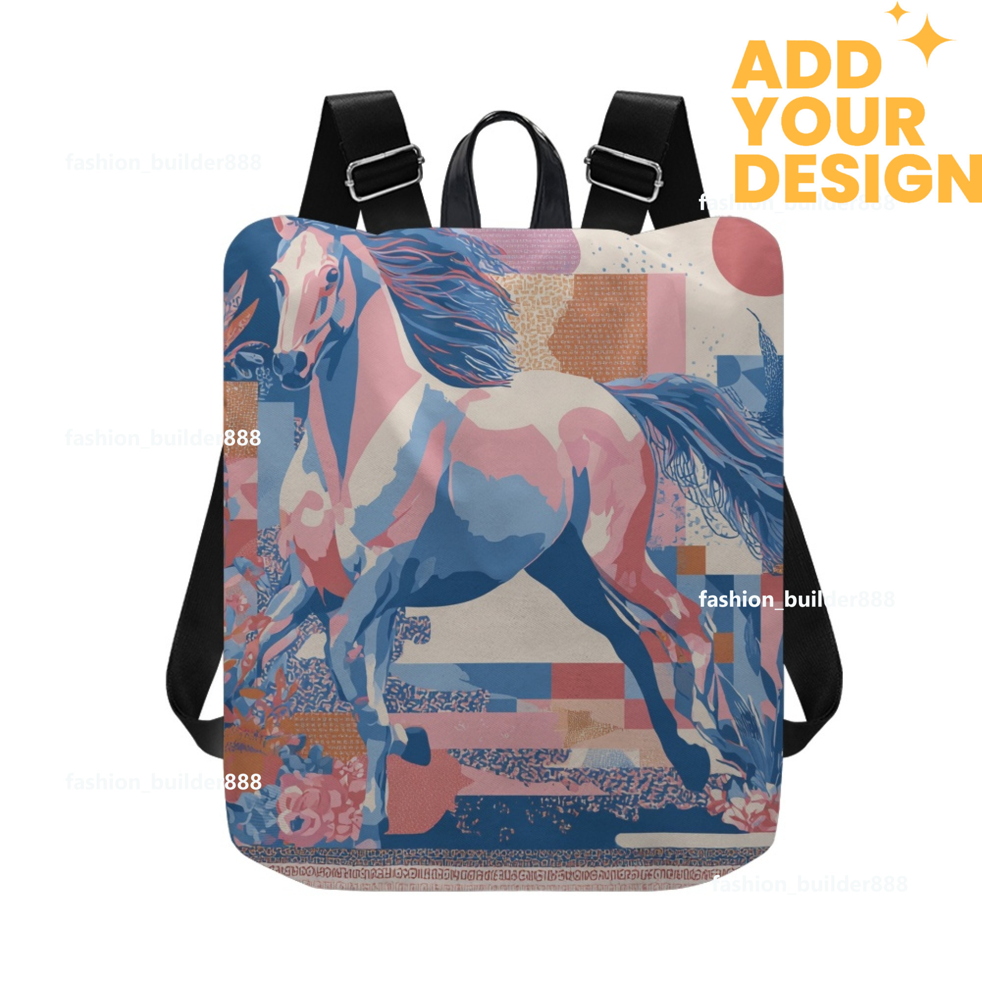 Custom H Designer Fashion Anti Theft Backpack Luxury Horse Pattern Unisex Full Print Backpack Laptop Bag Travel Bag H44