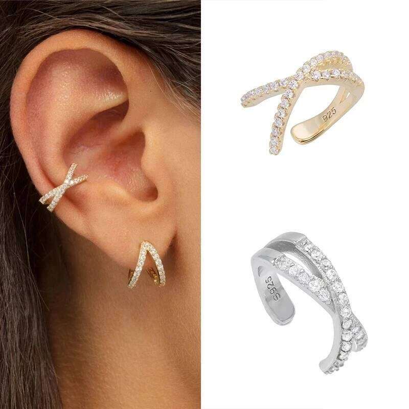 Aide Cross Ear Cuff Non Pierced for Women 925 Sterling Silver Micro Pave CZ Small Clip on Earrings Cartilage Jewel 1PC
