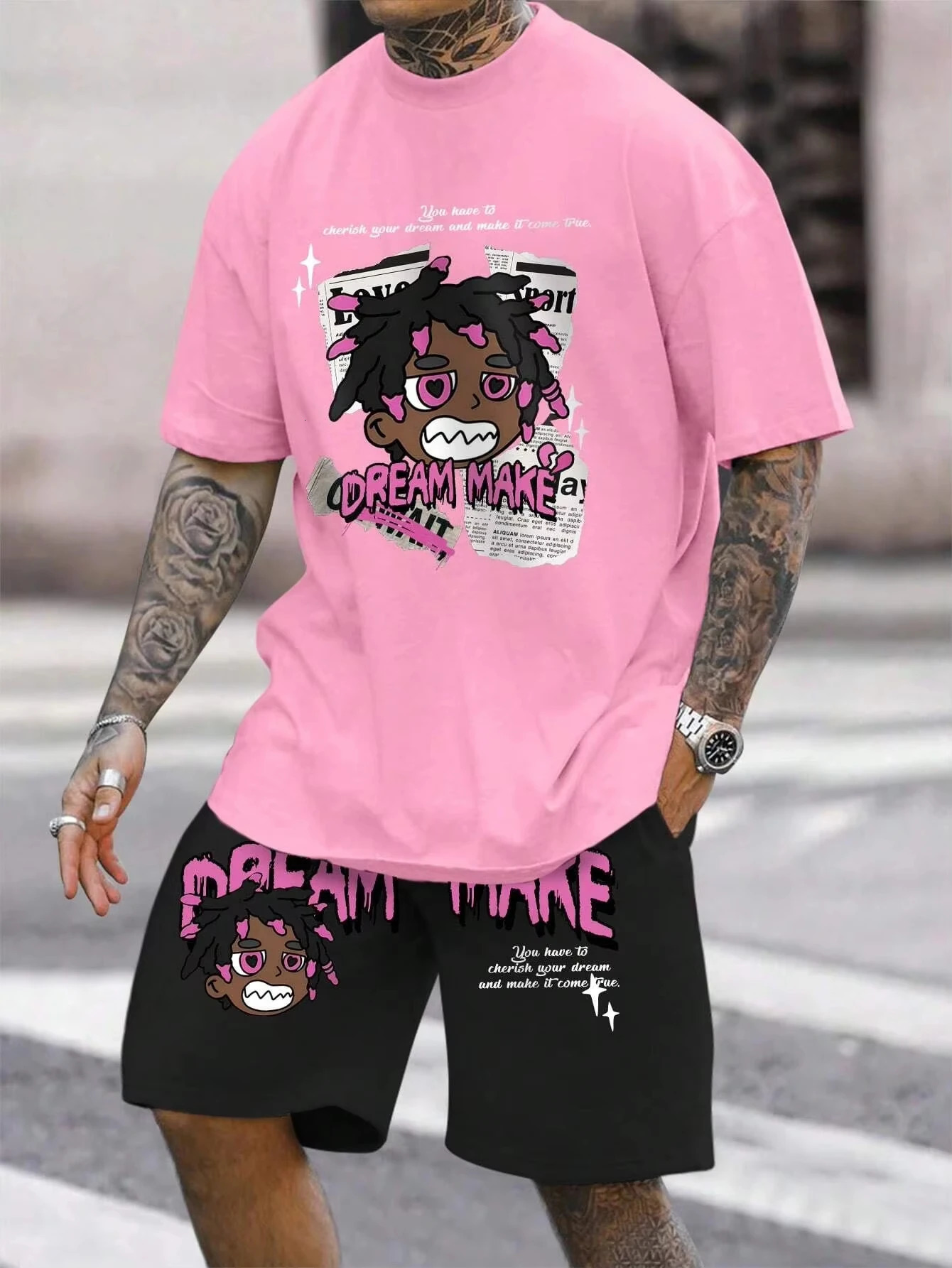 Mens round neck casual summer Tshirt printed with cartoon characters and letter patterns lightweight breathable short sl 251230