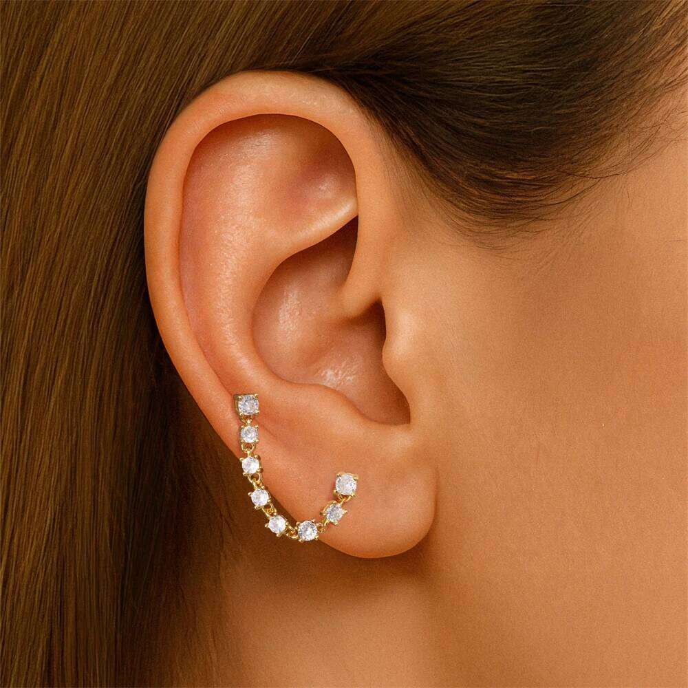 Aide Exquisite 925 Sterling Silver Tassel Chain for Women Simple Full Zircon Ear Piercing Earrings Fashion Jewel aretes