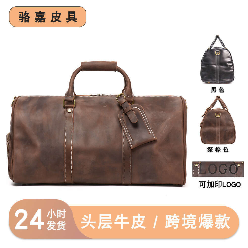 Crazy Horse Top Layer Cowhide Rolling Luggage Travel Handmade Genuine Leather Men's Single Shoulder Crossbody Bag