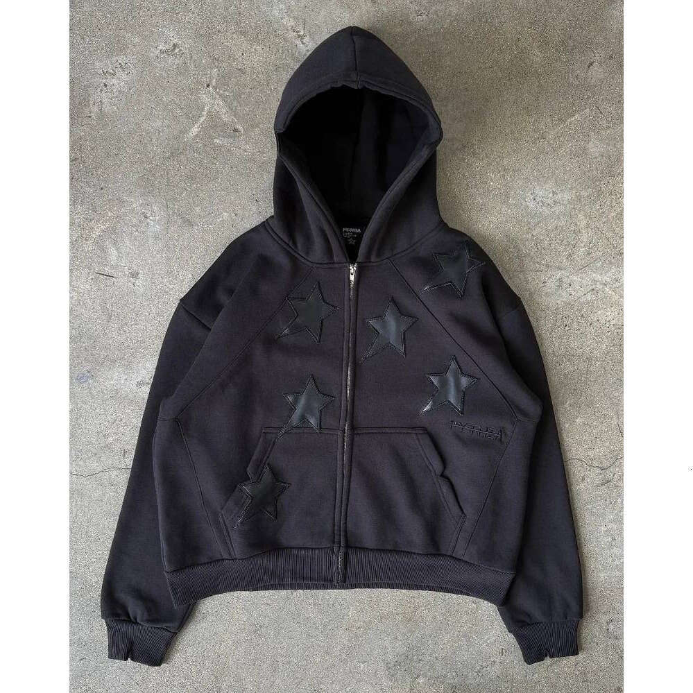 Zhehan Y2K Harajuku New Fashion Star Patch Zipper Hoodie Women Gothic Hip Hop Popular Casual Couple Plus Velvet Padded Sports Sweater