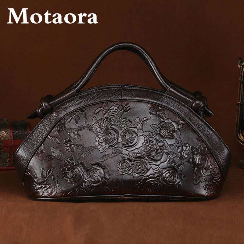 Angel Kiss MOTAORA 2025 New Women Shoulder Luxury Genuine Leather Handbag Female Oil Wax Cowhide Retro Embossed High Quality Ladies Bag
