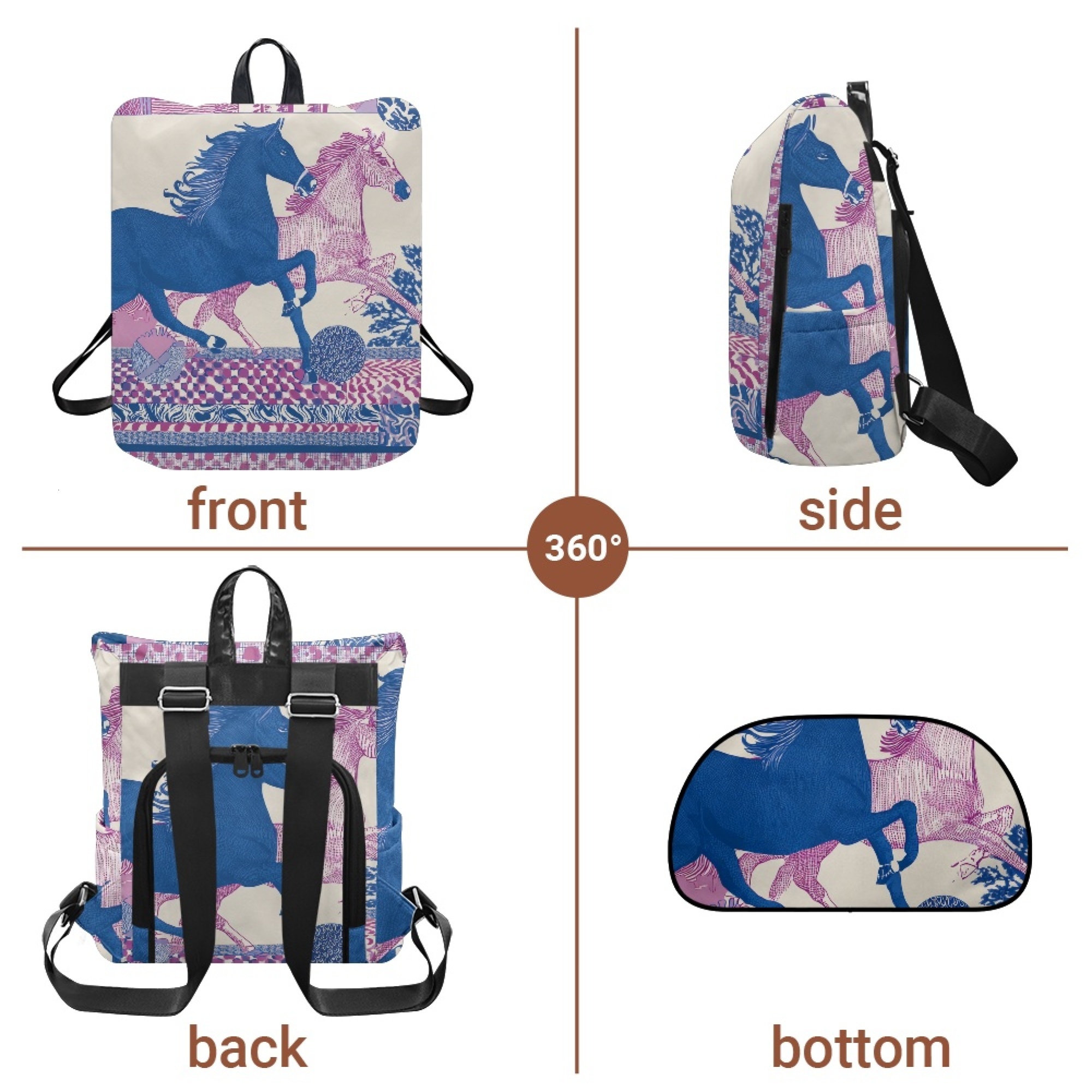 Custom H Designer Fashion Anti Theft Backpack Luxury Horse Pattern Unisex Full Print Backpack Laptop Bag Travel Bag H26