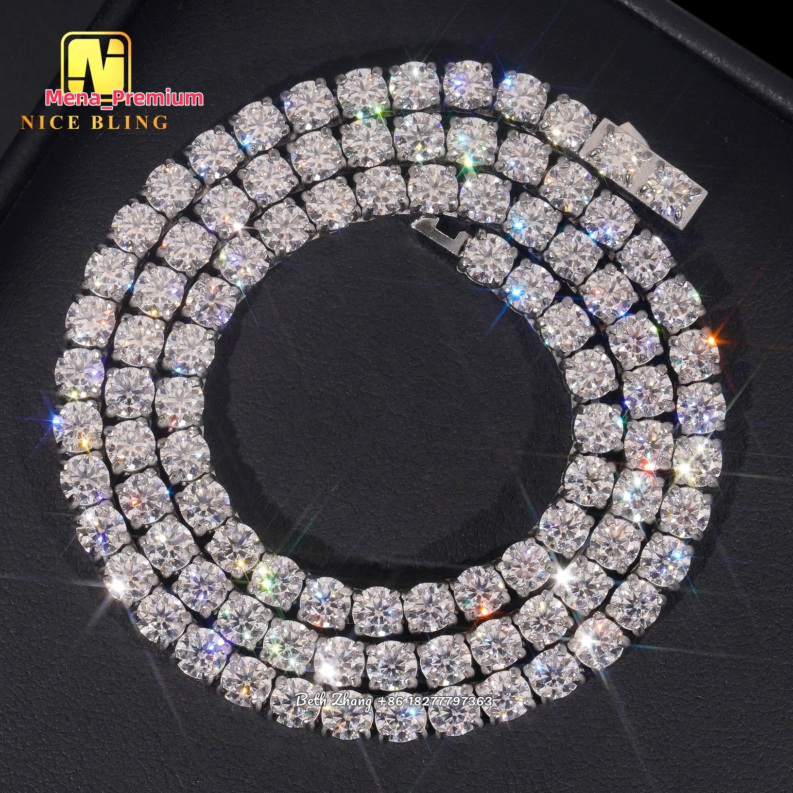 4MM 5MM Durable Moissanite DIamond Tennis Chain Necklaces Bracelets Waterproof Hip Hop Chains for Men Women