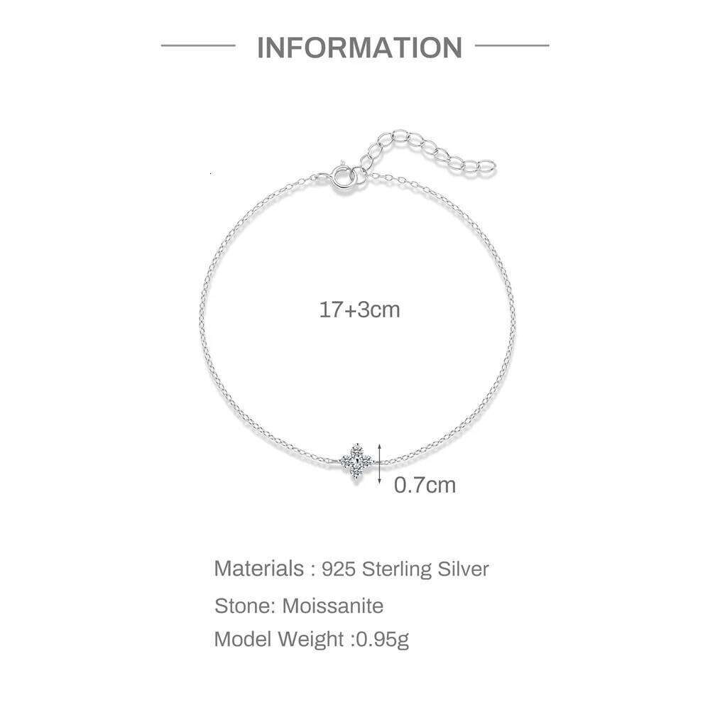 Aide S925 Sterling Silver Four-Leaf Clover Moissanite Bracelet Adjustable Chain Fortune's Favor Bracelets Valentine's Day Gifts