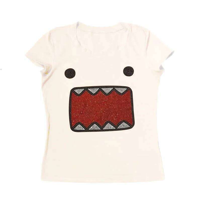 2025 summer new women Y2K Girl Retro Hot Fix Rhinestone Application Round Neck T-shirt Funny Vintage Tama Jun Top