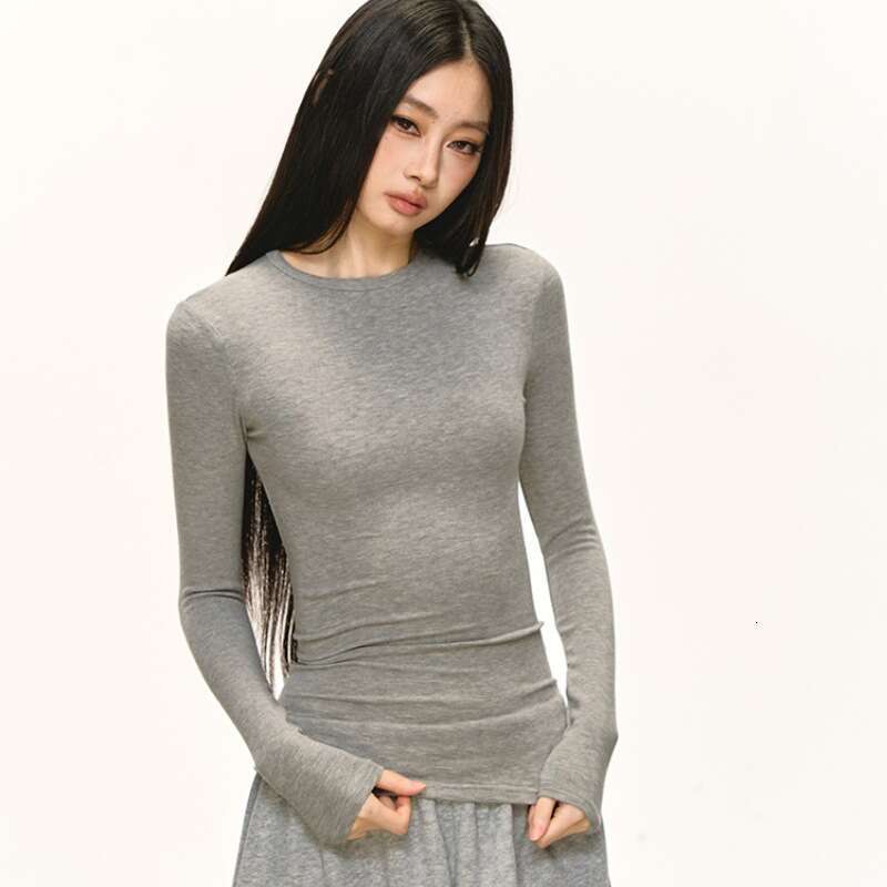 Long Sleeve T-Shirt for Women, Autumn and Winter New Style, Round Neck, Slim Fit, Short, Regular Shoulder, Base Shirt, Top