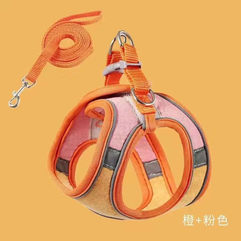Cat traction rope cute vest style chest and back anti slip kitten Velcro safety buckle reflective pet walking rope