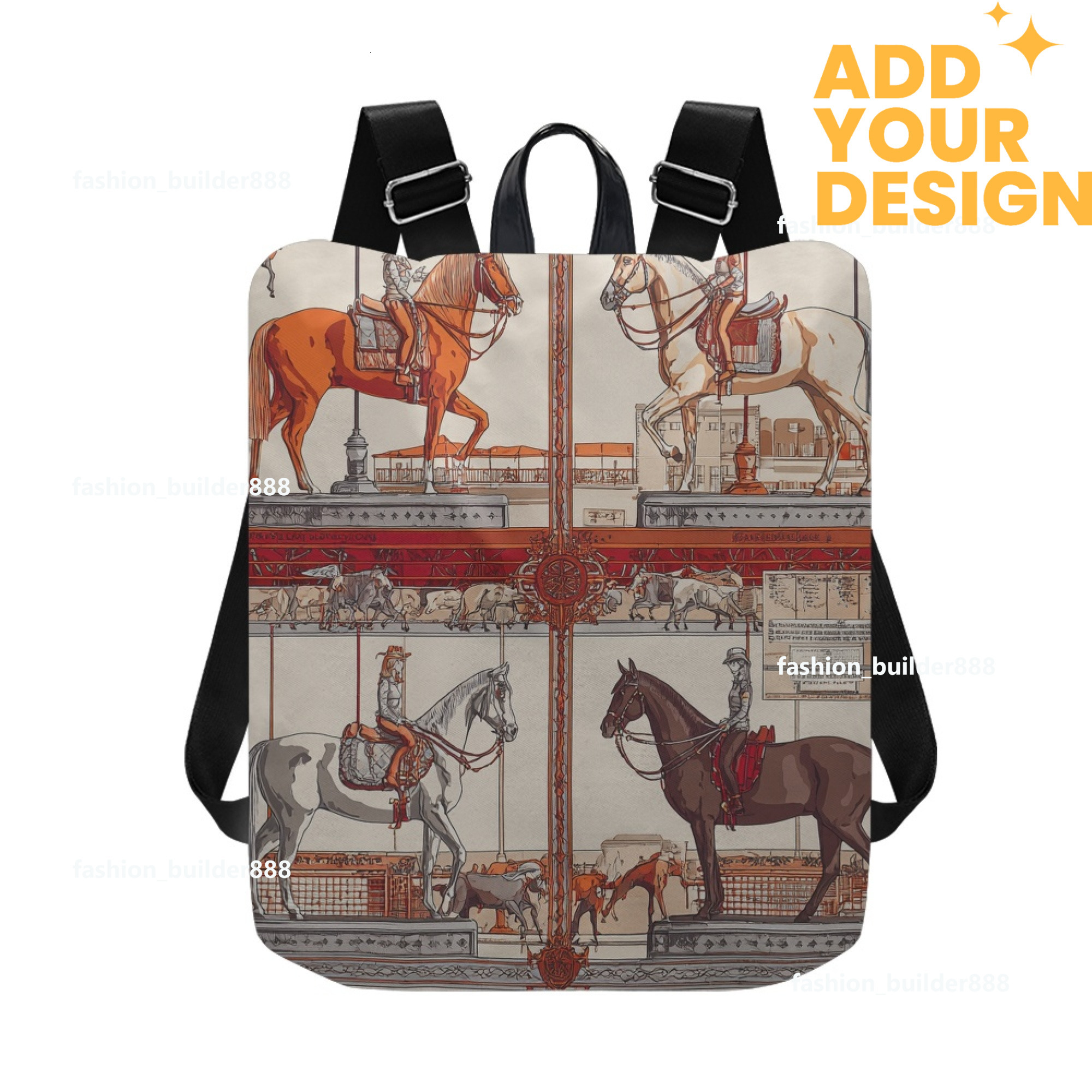 Custom H Designer Fashion Anti Theft Backpack Luxury Horse Pattern Unisex Full Print Backpack Laptop Bag Travel Bag H41